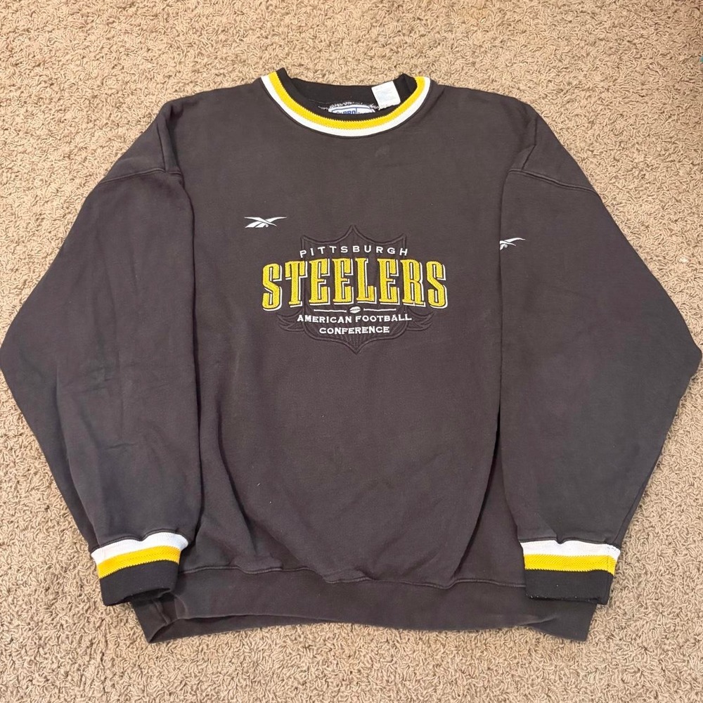 Vintage Reebok Pro Line Pittsburgh Steelers Sweatshirt Mens XXL Black NFL Y2K